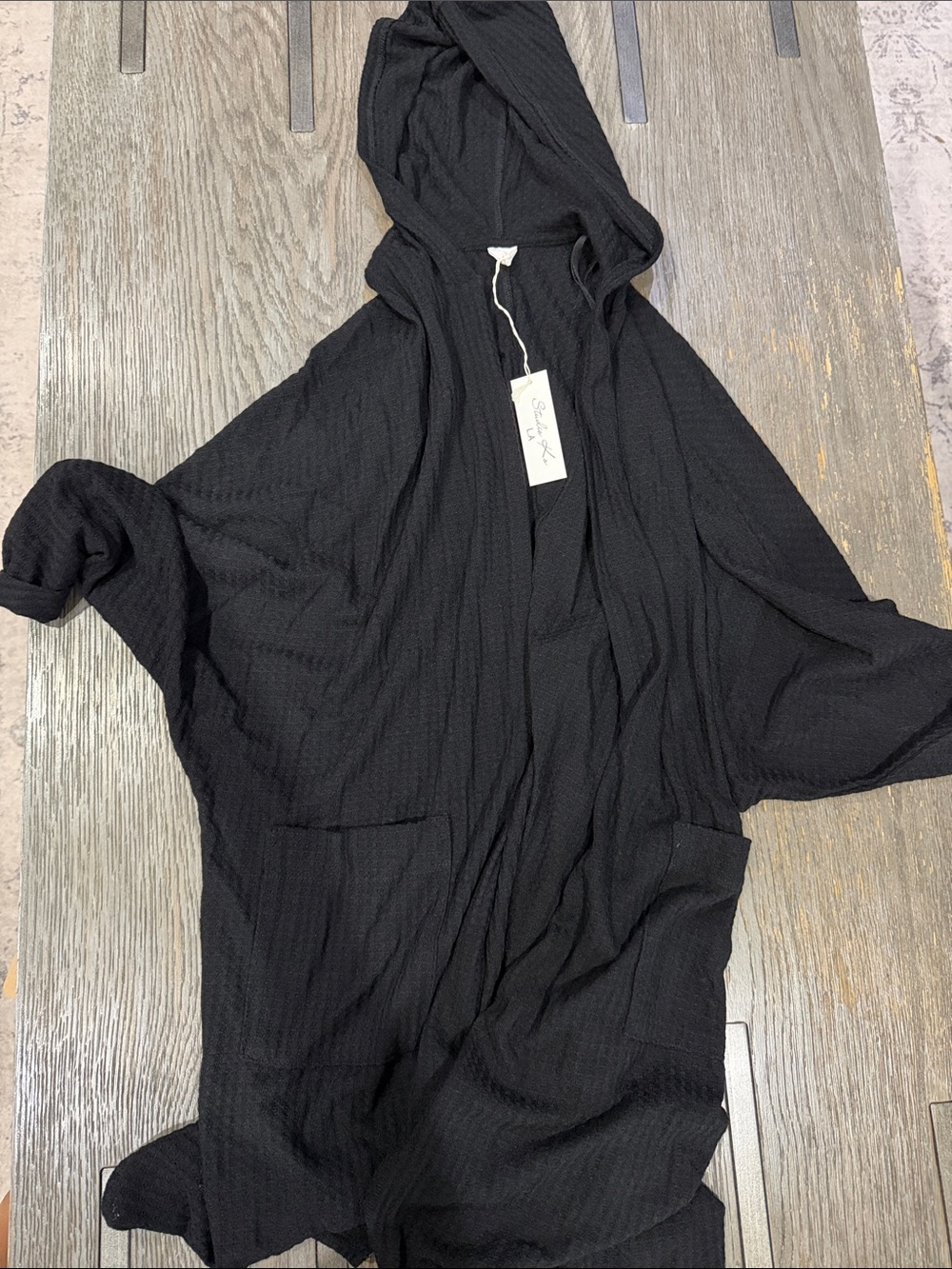 Soft ladies Black Hooded Cardigan Lightweight Open Front Sweater